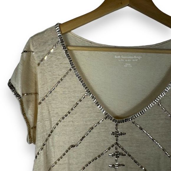 4 for $40 SALE! Soft Surroundings Linen Top w/Sequin Details, Cream, Size XS - Picture 3 of 10